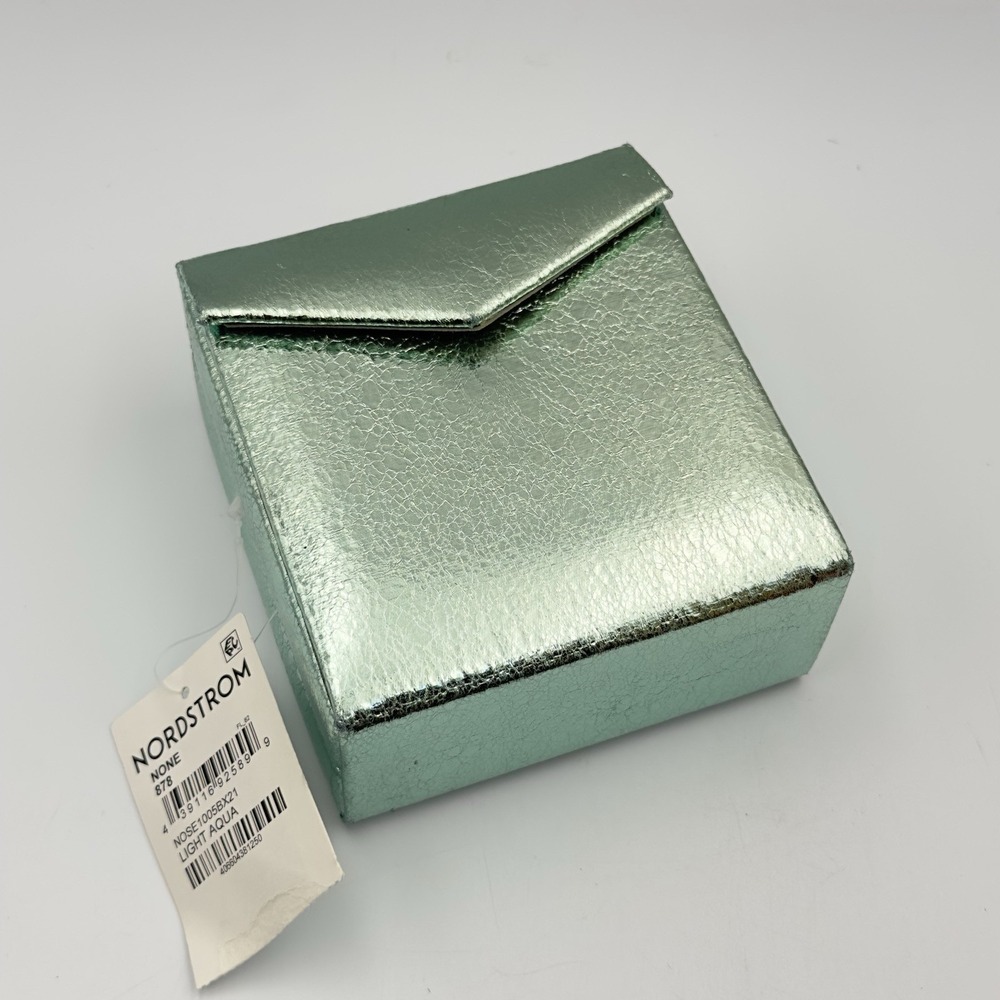 NWT NORDSTROM Aqua Blue Metallic Folding Jewelry Ear Ring Box Travel Organizer‎